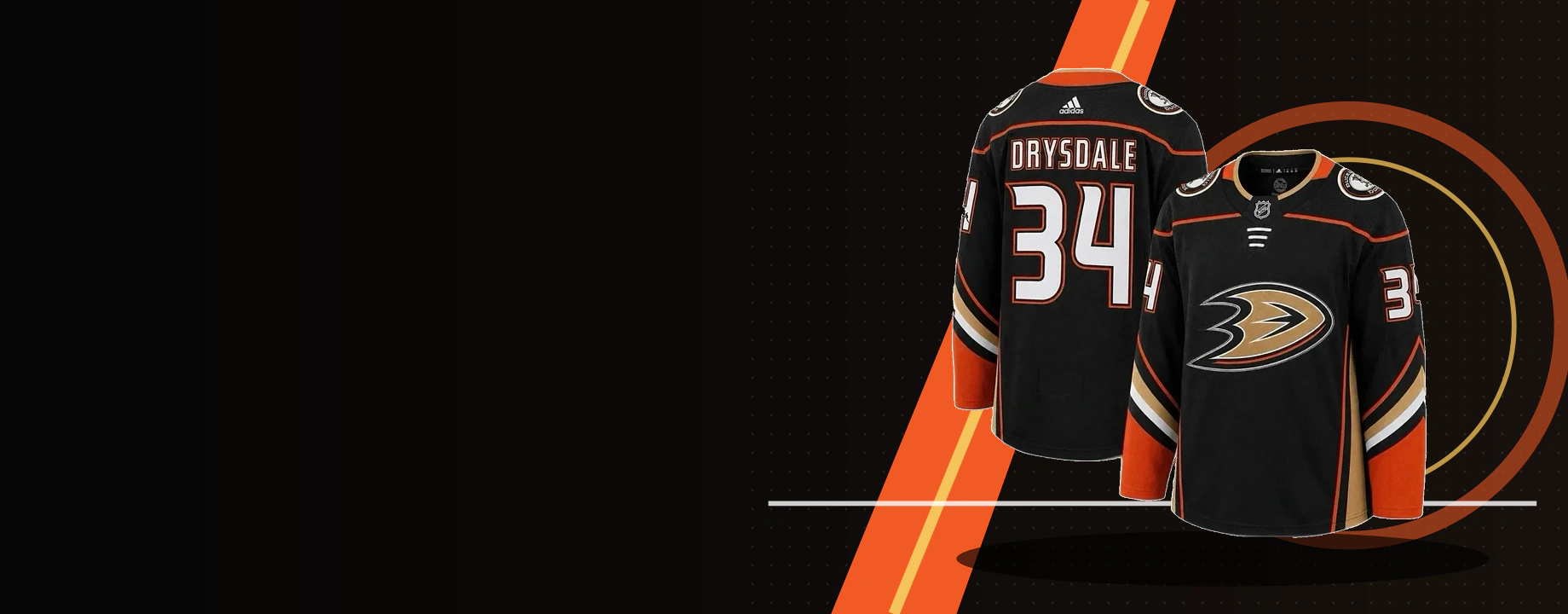 Anaheim Ducks Drysdale jersey in a black and orange campaign