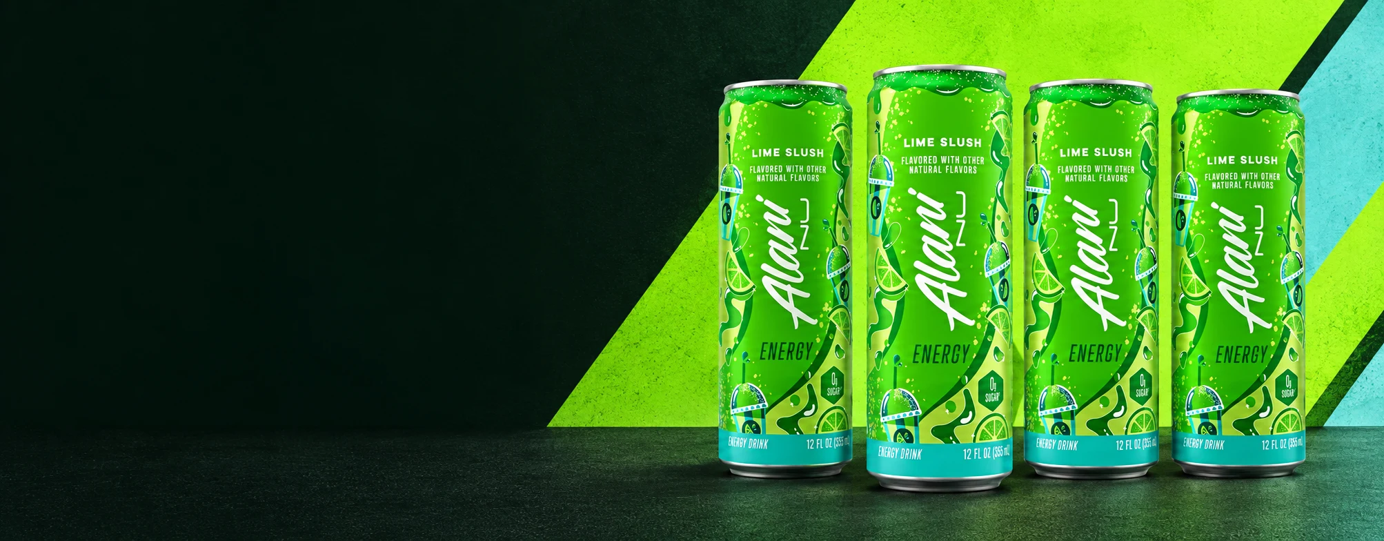 Four Alani Nu Lime Slush cans in a lime-green campaign for a future Discontinued Club release