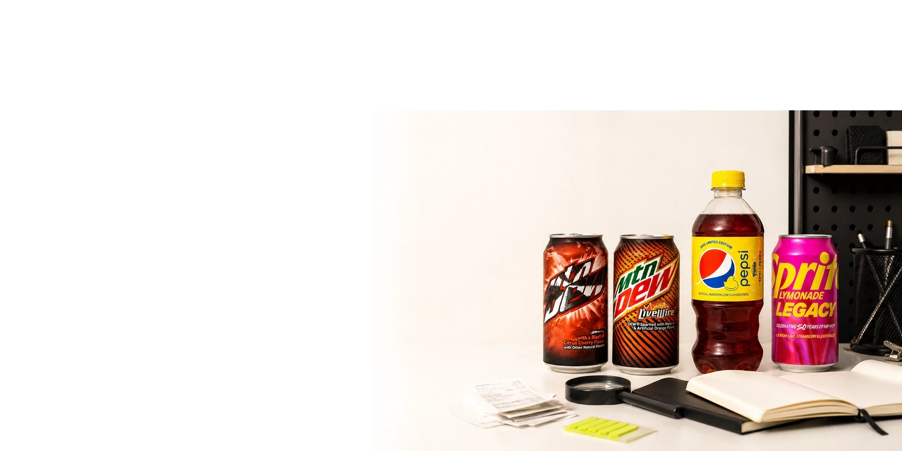 Discontinued drink research desk with retired flavors and collector notes