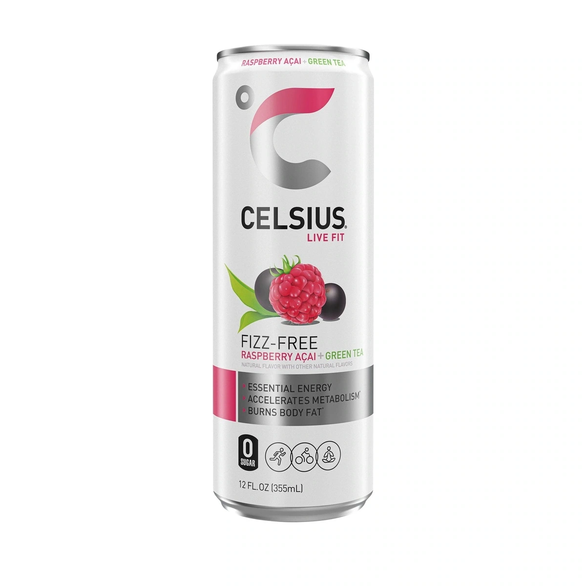 One CELSIUS Fizz-Free Raspberry Acai Green Tea 12 ounce can