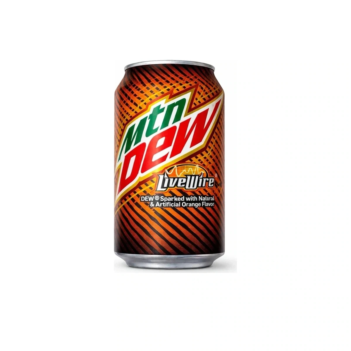 One Mountain Dew LiveWire can in the older orange and black design