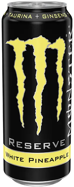 Single black Monster Reserve White Pineapple can with yellow claw logo and flavor band