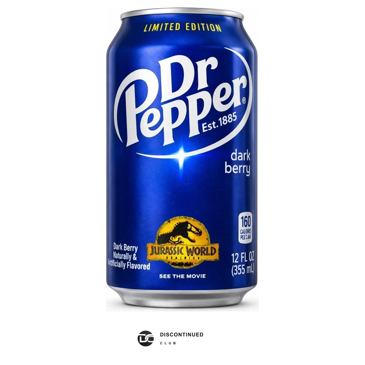 Dr Pepper Dark Berry Jurassic World 12 oz Can previously sold by Discontinued Club