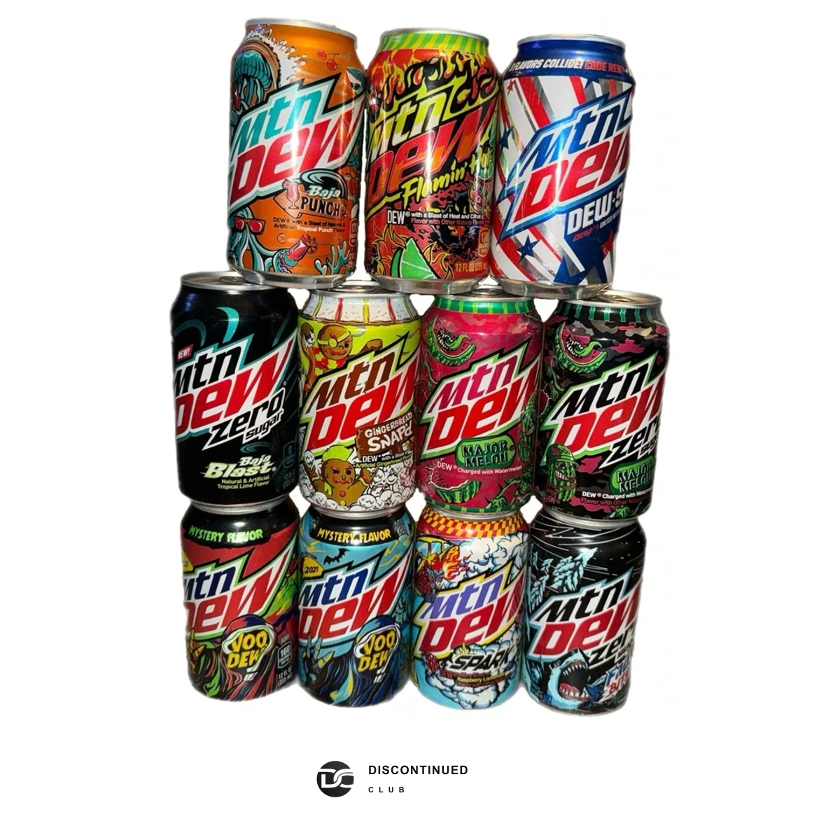 Mountain Dew Assorted Full Can Lot (11 Cans) previously sold by Discontinued Club